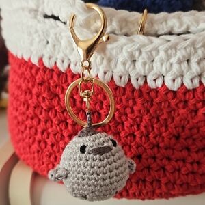 Crochet Gray Catbird Keychain